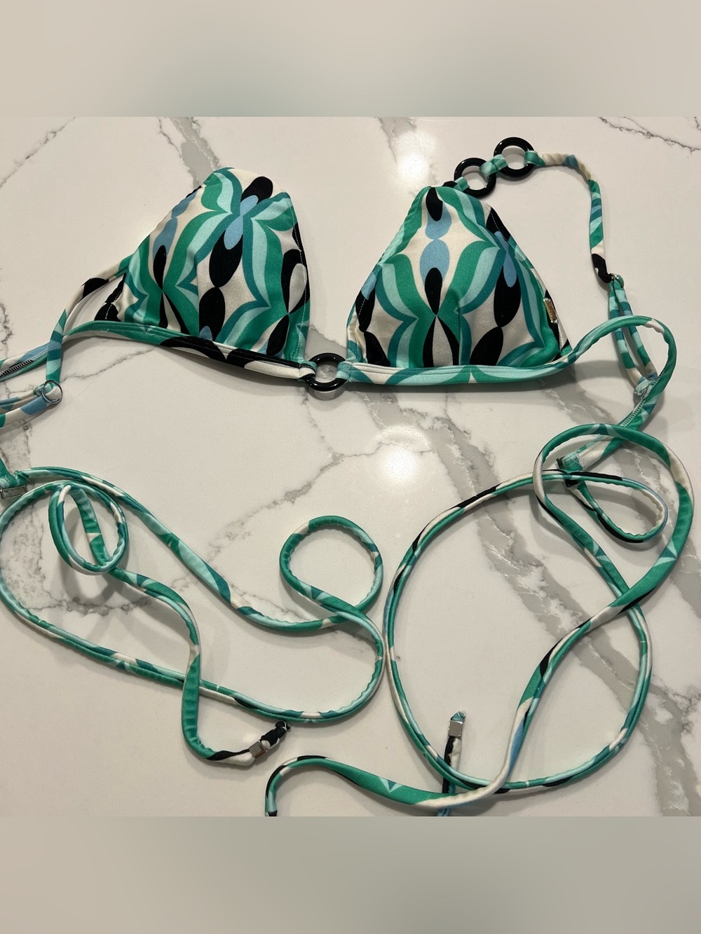 PatBO Aqua Green and White Wrap Triangle Bikini Top - Size XL